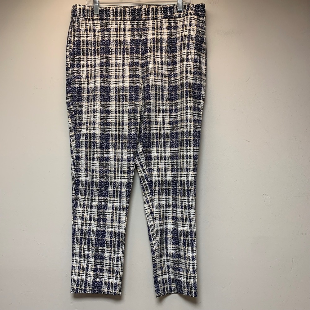 Jules & Leopold Plaid Trousers Womens XL Navy Blue Excellent Stretch Pull On